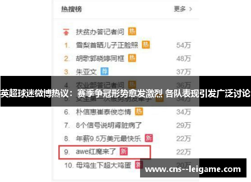 英超球迷微博热议：赛季争冠形势愈发激烈 各队表现引发广泛讨论